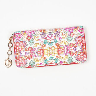 Portofel mare de dama alb si rosu cu model floral - Accesorii