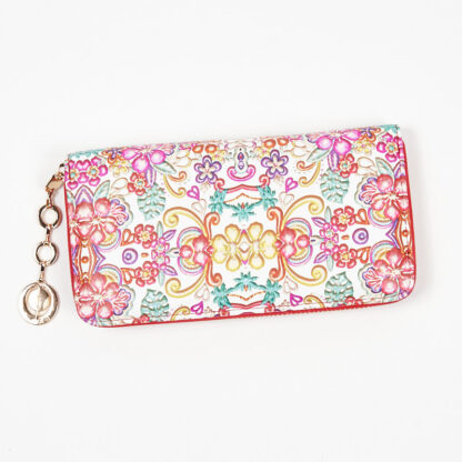 Portofel mare de dama alb si rosu cu model floral - Accesorii