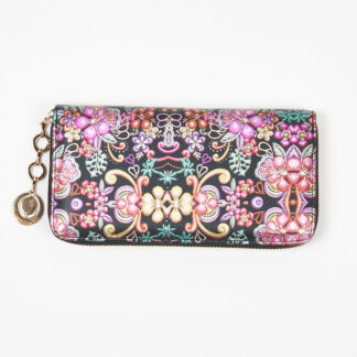 Portofel mare de dama negru cu model floral - Accesorii