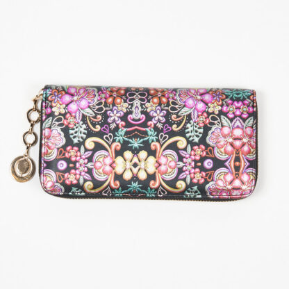 Portofel mare de dama negru cu model floral - Accesorii