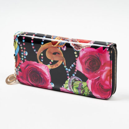 Portofel mare dama neagra cu flori roz - Accesorii