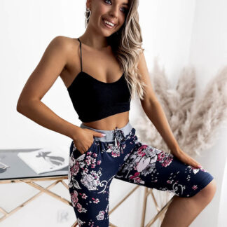 Pantaloni scurți 3/4 de damă bleumarin și roz PLUS SIZE - Îmbrăcăminte