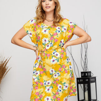 Rochie de dama galbena cu flori drepte - Imbracaminte