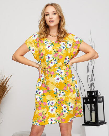 Rochie de dama galbena cu flori drepte - Imbracaminte