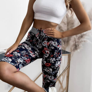 Pantaloni scurți de damă 3/4 cu model, bleumarin și roșu PLUS SIZE - Îmbrăcăminte