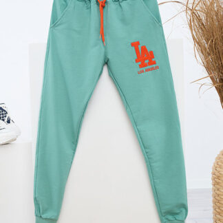 Pantaloni de trening verzi de dama cu un petic colorat - Imbracaminte