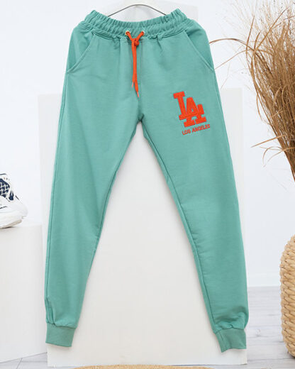 Pantaloni de trening verzi de dama cu un petic colorat - Imbracaminte