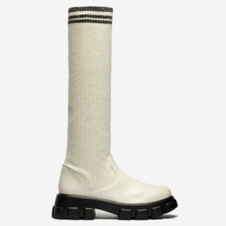 Cizme înalte de damă cu șiret în culoare ecru Alerpi- Footwear
