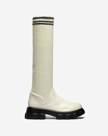 Cizme înalte de damă cu șiret în culoare ecru Alerpi- Footwear