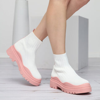 Cizme de dama pe talpa mai groasa in Korlic-Shoes alb si roz
