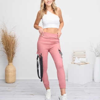 Pantaloni cargo de damă roz închis cu curea - Îmbrăcăminte