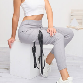 Pantaloni cargo de damă gri deschis cu centură - Îmbrăcăminte
