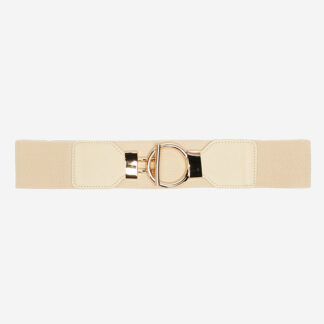 Curea elastică cu cataramă mare bej auriu - Accesorii