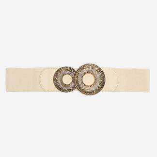 Curea elastica bej cu catarama mare aurie - Accesorii