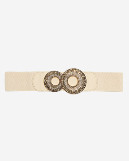 Curea elastica bej cu catarama mare aurie - Accesorii