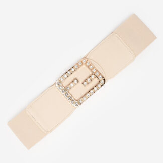 Curea elastica larga dama crem cu zirconiu cubic - Accesorii