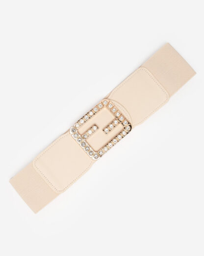 Curea elastica larga dama crem cu zirconiu cubic - Accesorii