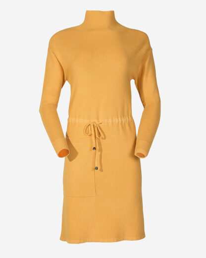 Rochie pulover de damă galbenă cu gât - Îmbrăcăminte