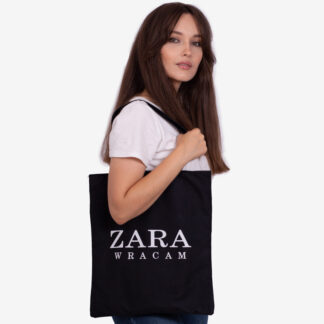 Geantă neagră din material textil cu inscripția - Accesorii