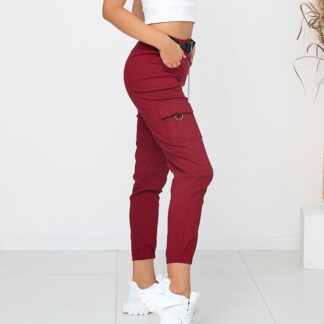 Pantaloni cargo izolați Bordeaux cu buzunare - Îmbrăcăminte