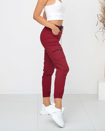 Pantaloni cargo izolați Bordeaux cu buzunare - Îmbrăcăminte