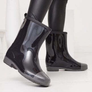 Șosete de damă lăcuite negru cu nas gri Xolina- Footwear