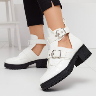 Cizme de damă lăcuite albe cu decupaj și ștanțare Malevib- Footwear