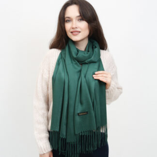 Eșarfă mare de damă verde închis cu ciucuri - Accesorii