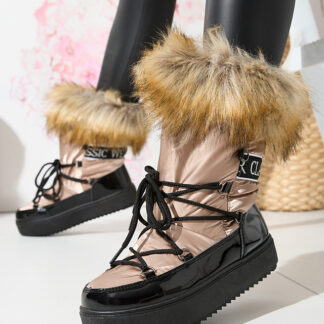 Cizme de zăpadă lăcuite pentru femei de culoare auriu-roz Fursav- Footwear