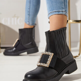 Botine de dama negre cu ornament Zenata - Incaltaminte