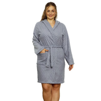 Halat de baie dama gri cu buline PLUS SIZE - Imbracaminte