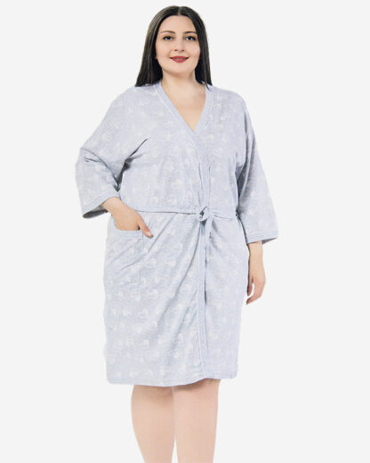 Halat de bumbac pentru femei gri deschis cu inimioare PLUS SIZE - Îmbrăcăminte