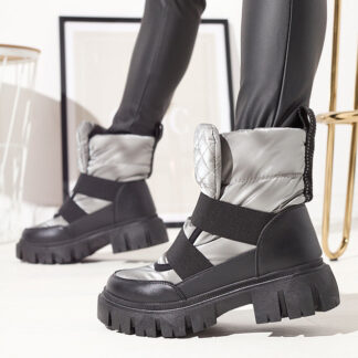 Cizme de zăpadă de damă cu talpă plată, în negru-gri Ferory- Footwear