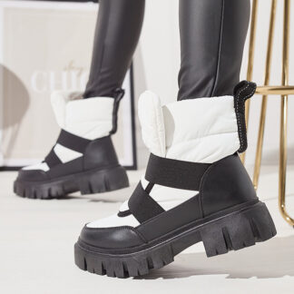 Cizme de zăpadă de damă cu talpă plată, în alb și negru Ferory- Footwear