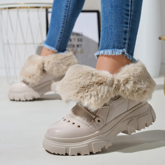 Cizme de zăpadă cu șiret pentru femei bej Fentes- Footwear