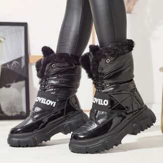 Cizme de zăpadă pentru femei cu talpă plată, de culoare neagră Sapollo- Footwear
