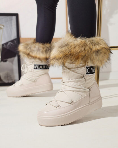 Cizme de zăpadă pentru femei bej cu blană Lilitsa- Footwear