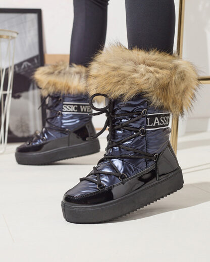 Cizme de zăpadă pentru femei, albastru marin, cu blană Lilitsa- Footwear