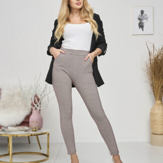 Pantaloni treggings pentru femei cu carouri maro și negru - Îmbrăcăminte