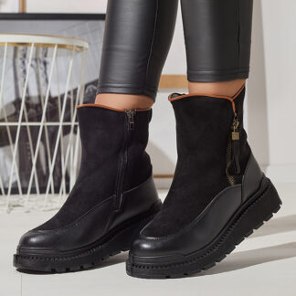 Cizme negre cu toc plat de damă Mefina- Footwear