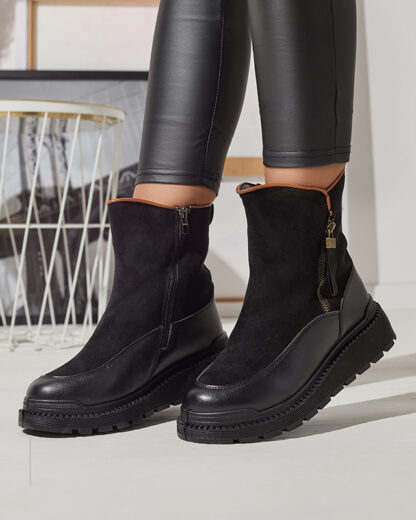 Cizme negre cu toc plat de damă Mefina- Footwear