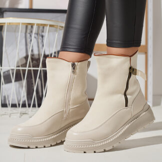 Cizme cu toc plat de damă crem Mefina- Footwear