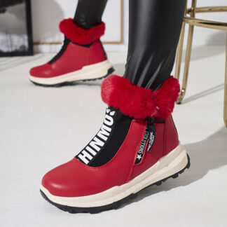 Cizme izolate roșii pentru femei cu blană Scherr- Footwear