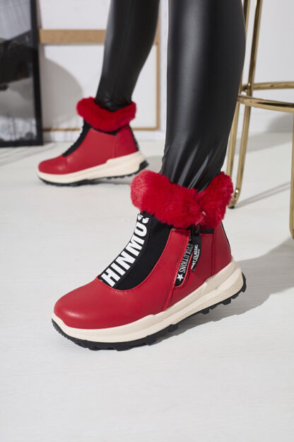 Cizme izolate roșii pentru femei cu blană Scherr- Footwear