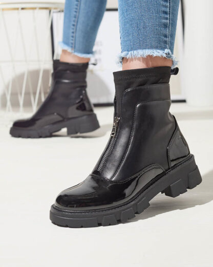 Cizme de damă cu fermoar la mijloc, de culoare neagră Elibe- Footwear