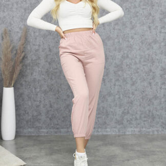 Pantaloni din țesătură roz pentru femei - Îmbrăcăminte