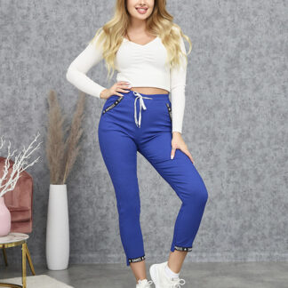 Pantaloni drepți din stofă pentru femei, albastru cobalt- Îmbrăcăminte