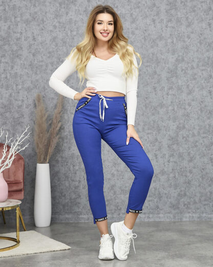 Pantaloni drepți din stofă pentru femei, albastru cobalt- Îmbrăcăminte