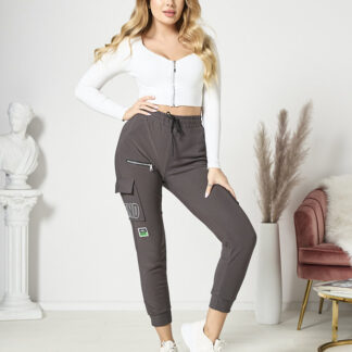 Pantaloni de luptă pentru femei cu inscripție în gri închis- Îmbrăcăminte
