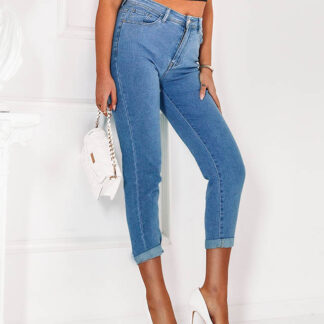 Pantaloni mom jeans pentru femei, albastru- Îmbrăcăminte
